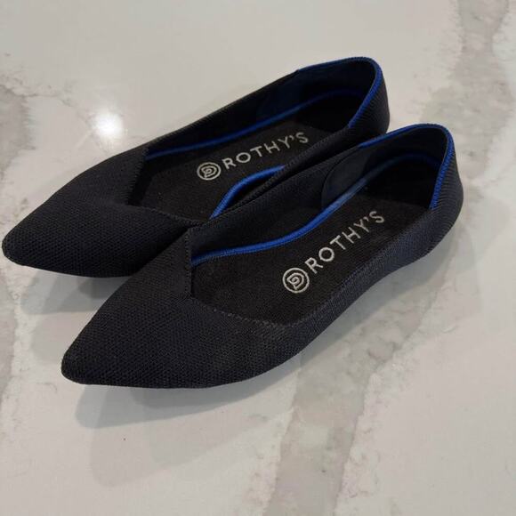 Rothy's Shoes - Rothy's The Point Black Solid Blue Halo Ballet Flat Women's 7.5 Slip On Comfort